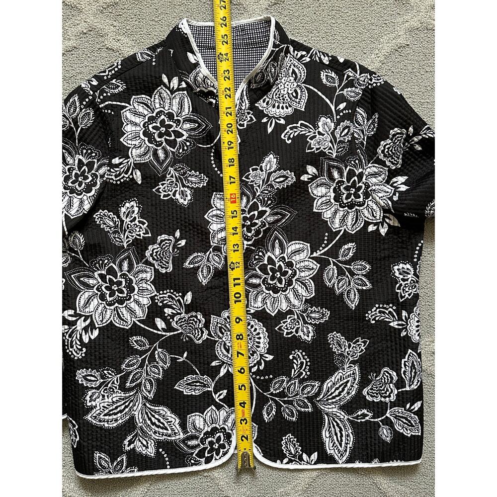 Cottagecore Boho Reversible Quilted Floral Jacket Black White Open Front M M/L - Picture 4 of 4